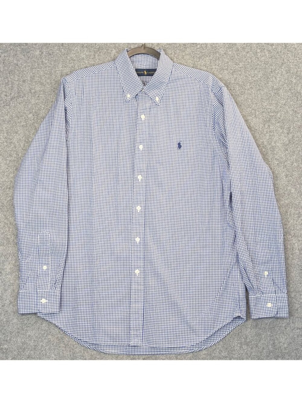 Ralph Lauren Mens Gingham Shirt Large Blue White Button Down Long Sleeve Polo